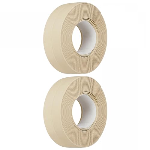 TA-VIGOR Waterproof Seal Caulk Strip Tape Self Adhesive PVC Sealing Tape, Kitchen Bathroom Sink Bathtub Toilet Wall Corner Gap, Mould Proof Flexible Trim Easy to Cut – Beige 22mm x 3.2m 2Pcs
