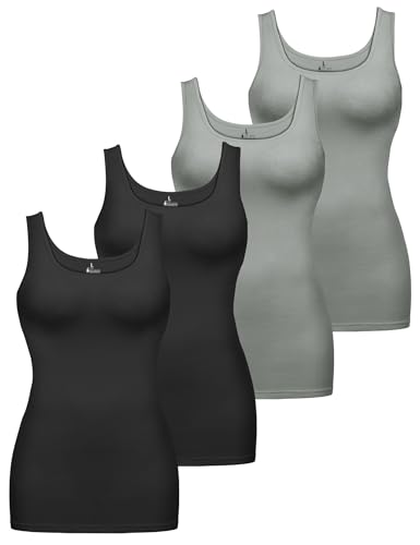ALPIDEX Top de Tirantes Mujer Pack 4 Top Básico Liso Algodón Elástico Camiseta Interior Sin Mangas, Tamaño:XXL, Color:Storm