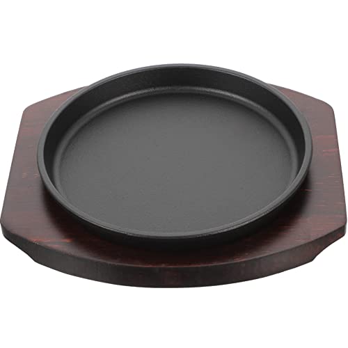 KICHOUSE Piatto Per Bistecca in Teglia Rotonda Per Pizza Padella Antiaderente Per Frittura Piatto Da Portata Con Vassoio in Legno Per Cucina e Casa
