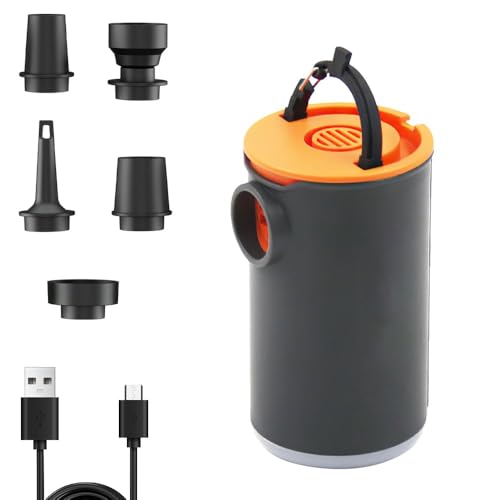 OBEST Elektrische Luftpumpe, Wiederaufladbare Akku Luftpumpe Luftmatratze, 2 in 1 Schnelle Inflate Deflate mit 6 Luftdüse, Elektrische Pump mit Integrierter LED-Licht für Schlauchboot, Luftmatratze
