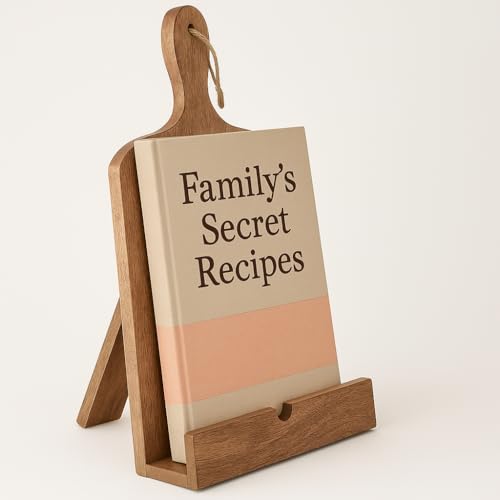 Wedding Gifts Solid Wood Cookbook Stand for Kitchen Counter Recipie Book Holder for Cooking, Chopping Board Style Foldable and Holder for Tablets and Cookbooks (Brown) Cooking Gifts