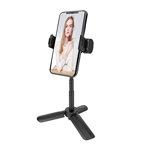Phone Tripod, MOUNTDOG Portable Webcam Stand Mini Tripod Phone Holder, Extendable Tabletop Tripod Desktop Tripod Legs Compatible with iPhone/Camera/Samsung/Smartphone/Webcam, 360Â° Rotation, Black