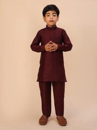 Image of Pro-Ethic Style Developer Kids Kurta Set For Boys With Waist Coat, Ethnic Wear for Diwali, Eid, Raksha Bandhan, Jacquard, Floral Print (Pack of 1)