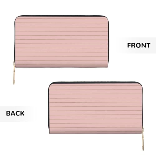 Retro gold pink pinstripe print A Wallet Women Men, Long PU Leather Wallets for Women, Cute Womens Travel Wallet Purse Pouch with Zipper Pocket2