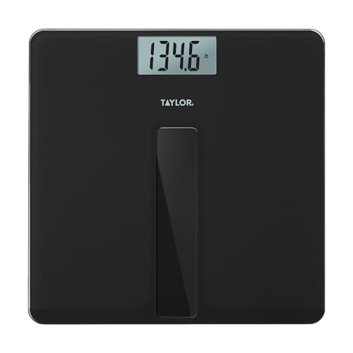 Image of Taylor Digital Bathroom Scale for Body Weight - Light Powered, No Batteries Needed, Large 11.8 x 11.8 in Black Glass Platform, 400 lb Capacity, Easy-Read 3.2 in Display