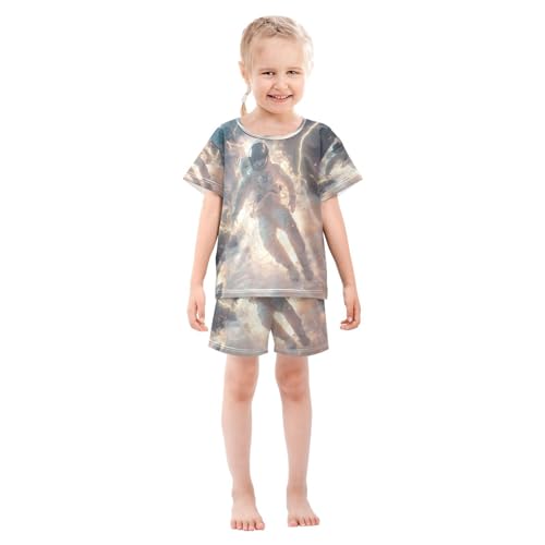 ALAZA Astronaut Space Galaxy Pajamas Set Short Sleeve Cotton Sleepwear Summer Pjs 2 Piece 5-14Y3