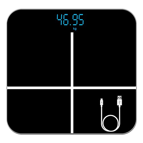 体重計 デジタル ヘルスメーター 電子スケール乗るだけ 電源自動ON/OFF バックライト付 180kgまで対応 高精度 ボディスケールUSB充電 軽量収納 強化ガラス採用