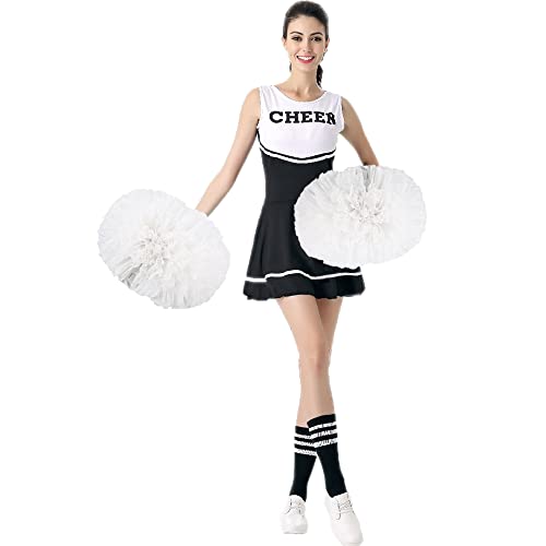 Puzine 4 Pack Cheerleading Pom Poms,Metallic Cheer Pom Poms With Training Baton Handle For Team Sport Spirit Squad Bulk Cheerleaders(White) #TOP2