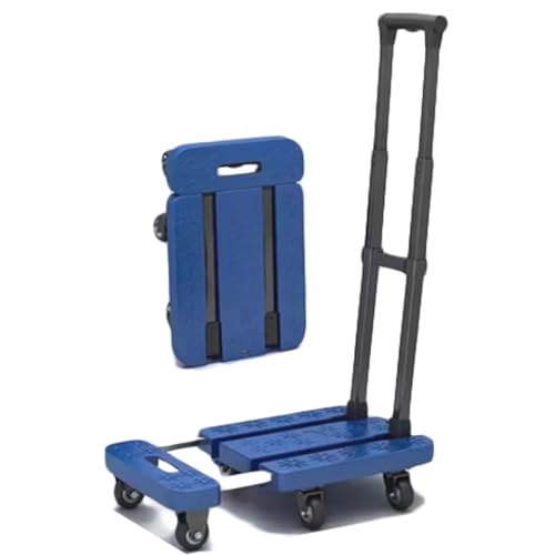 Carro de Plataforma Extensible de Seis Ruedas, Carrito de Equipaje liviano, Carretilla de Mano Plegable, Remolque de Compras de comestibles para el hogar (Azul)