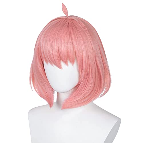 Image of Half and Half Short Light Pink Bob Wig Pink Anime Cosplay Wigs with Bangs + Cute Hair Clips Synthetic Hair for Women Halloween Party Daily