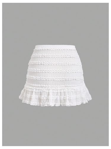 GORGLITTER Women's Drawstring Lace Ruffle Skirt Y2k Asymmetrical Hem Mini Coquette Skirts2
