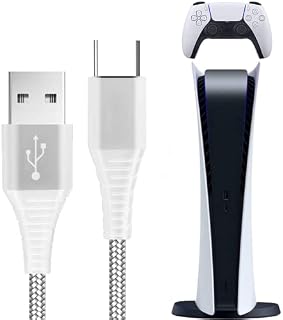 Primicity PS5 Charging Cable (Fast Charging) - Nylon Braided White PS5 Controller Charger Cable (2M) for DualSense Controller (Long 7FT Charger) -USB-C (UK SELLER)