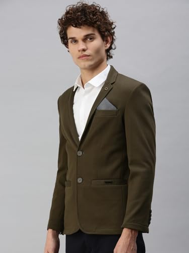 Image of SHOWOFFFF Men Solid Single Breasted Casual Blazer | Notched Lapel Full Sleeves Cotton Blazer for Mens | Slim Fit Regular Length Blazer for Men's