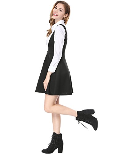 Allegra K Women's Basic Skater Skirt Button Decor Solid Flared Hem Suspender Dress L Black steampunk buy now online Allegra K Women's Basic Skater Skirt Button Decor Solid Flared Hem Suspender Dress L Black steampunk buy now online