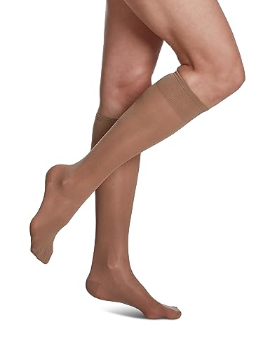 Image of SIGVARIS Women's Sheer Fashion Closed Toe Calf Height - 15-20mmHg Weight Compression Hose - Lightweight & Breathable in Soft Stretch Fabric for Comfortable Everyday Wear