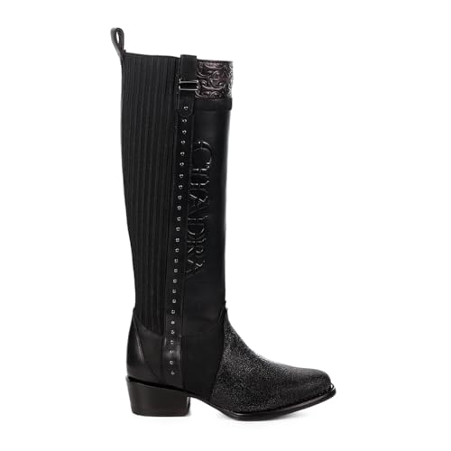 CUADRA Women’s High Boot in Stingray and Bovine Leather with Metallic Accents Black 4X01MA3