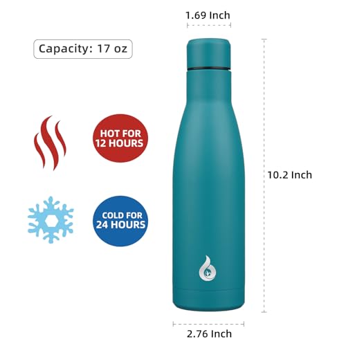 Image of BJPKPK Insulated Water Bottle 17oz Stainless Steel Water Bottles Dishwasher Safe Reusable Metal Thermal Keep Cold and Hot,Laguna