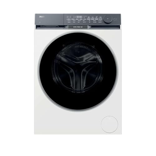 Haier X Series 9 Washing Machine, 10kg, 1400 rpm, A-30 percent Energy Class, Ultra Fresh Air, Refresh Cycle, Direct Motion Motor, 14 Programmes, White-Black Door, 57x60x85 cm -HW100-B14387UUK