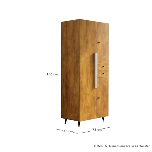 Image of Bniture 3 Door Wooden Wardrobe for Bedroom | Almirah for Clothes with 3 Shelves & 2 Hanging Sections | Full Height Storage Cupboard for Bedroom | Storage Cupboard with Long Bar Handle | Giant Wood