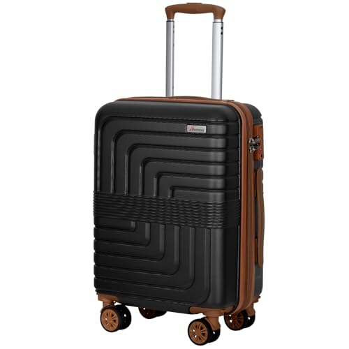 Romswi 22x14x9 Airline Approved 21in Carry On Luggage,Expandable Hardshell Suitcase with Double Spinner Wheels for 20% More Space, Lightweight Hardside CarryOn withYKK Zipper,Scratch-Resistant Black