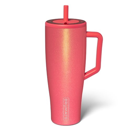 Image of BruMate Era 40 oz Tumbler with Handle & Straw | 100% Leakproof Insulated Water Bottle Tumbler with Lid & Flexible SoftSip Straw | Made of Stainless Steel | Cup Holder Friendly | 40oz (Coral)