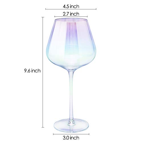 Cyimi Wine Glasses 22 Ounce Long Stem Red Wine White Wine Glass Set of 2 Hand Blown Crystal Glass Iridescent Luxury for Wedding Birthday Party Gifts