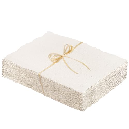 50 Sheets Watercolor Paper 5 x 7inch, 300 GSM Deckled Edge Paper Rough/Textured Handmade Paper Cotton Paper for Watercolors, Wedding Invitations, Cards, Crafts