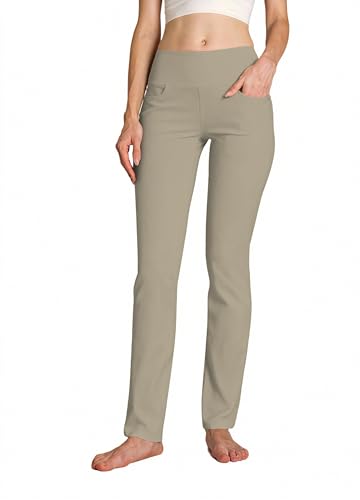 SAFORT Pantalones de yoga para mujer, corte recto, para yoga, jogging, 4 bolsillos, pantalones de ocio, 160 cm - 182 cm, 4 bolsillos para pantalón, color topo, S