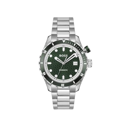 BOSS Bossmatic Mech Hybrid Automatic Dark Green Round Dial Men's Watch|Stainless Steel Material|Silver Color Band - 1514178