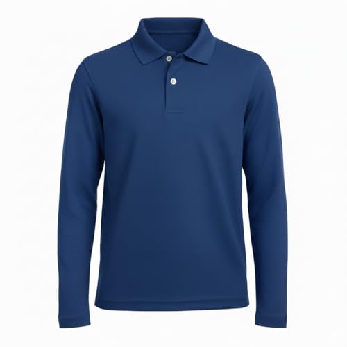 INGEAR Boys Performance Long Sleeve Sports Polo Shirt, Navy, L