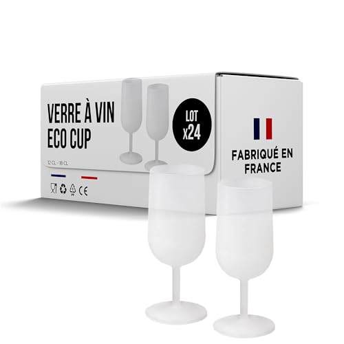 SPARKLERS CLUB Verres à Vin Réutilisables Eco Cup 12cl (18cl à ras bord) MADE IN FRANCE - Fabriqué en en Polypropylène, Verre Réutilisable de Haute Qualité (Givré Translucide, 24)