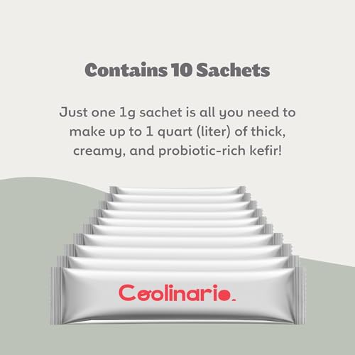 Coolinario L Reuteri Kefir Starter Powder (10-Pack, 1.5g Sachets) Live Kefir Cultures with Lactobacillus Reuteri Probiotics | Creamy & Tangy | Non-GMO, No Preservatives, Gluten Free