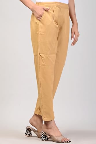 Image of Women Elastic Waist Regular Fit Casual Cotton Trouser Pants