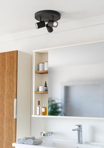 EGLO 3-punktowa lampa sufitowa Consuma 1, okrągły reflektor sufitowy do salonu i łazienki oprawa podsufitowa zami stal w kolorze czarnym oprawka GU10 IP44