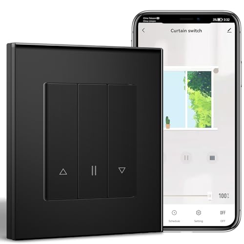 BSEEDLIFE Smart WIFI Rolladenschalter Schwarz WLAN Rolladen Zeitschaltuhr Intelligente Rolladenschalter Unterputz Kompatibel mit Alexa/Google Home/Tuya Smart Jalousien Schalter Benötigt Nullleiter