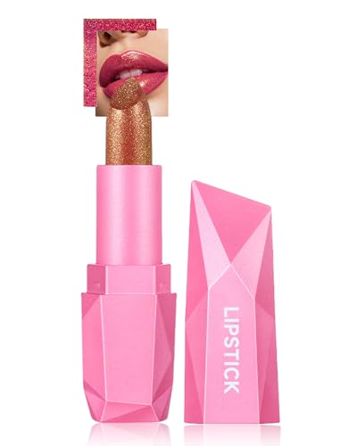 Brillo de labios coral rosa, metálico brillante, duradero, resistente al agua, no pegajoso, brillo de labios de color intenso, textura cremosa y humectante, brillo de labios vegano para mujer y niña