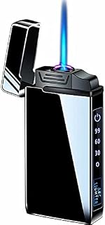 Windproof Dual Arc Electric Lighter, Jet Flame Torch Butane Lighter with LED Flashlight 3 in 1 USB Rechargeable with Battery Indicator, Good for Cigarette Cigar Candle
