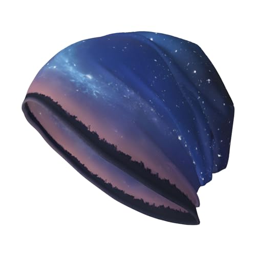 TOKLIHDTJ Northern Lights Print Slouchy Beanie Hat Skull Sleep Cap for Women Men Black
