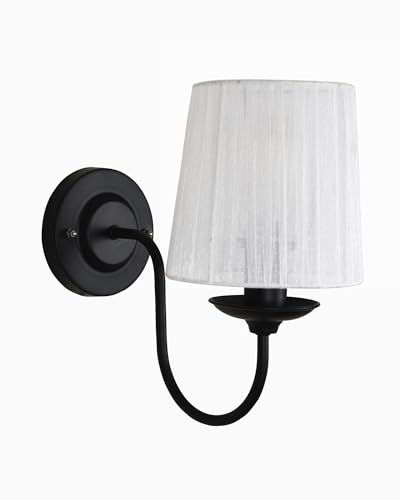Image of Homesake Antique Brass Wall Sconces Lighting Fixture, E27 Industrial Vintage Gold Wall Light Lamp Bathroom Decor for Bedroom Living Room, Sheen Fabric Shade, Brass (Black, Set of 1)