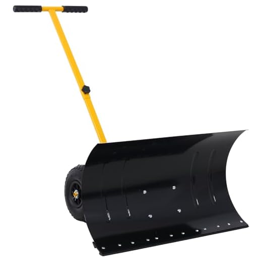 PULLAFUN Snow Shovel with Wheels, Snow Pusher, Cushioned Adjustable Angle & Height Handle Snow Removal Tool, 29" Blade, 10" Wheels,Yellow