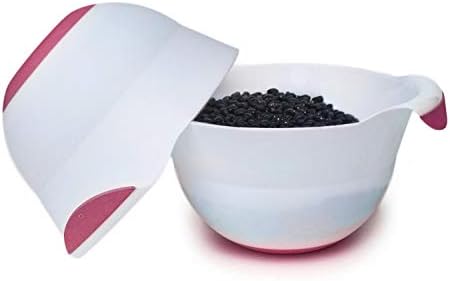 Honla 3 Quart Plastic Mixing Bowl,Set of 2,with Easy Grip Handle,Non Slip Bottom,Pour Spout,Measurement Marks,Flexible and Unbreakable,White,Pink