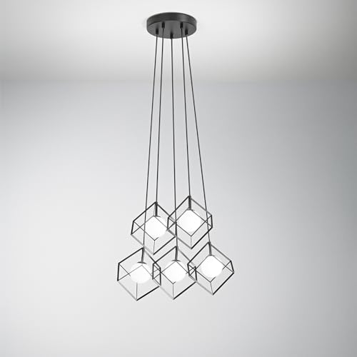 Suspension luminaire noir mat et verre blanc G9 pour salon moderne