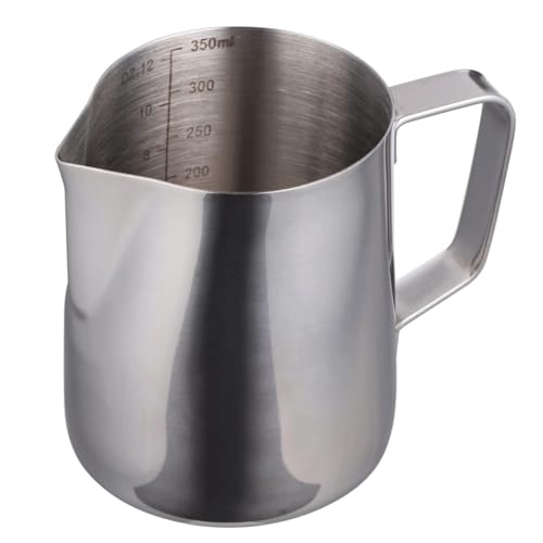 350ml ステンレス製ミルク泡立てピッチャー、内部目盛り付きスチームピッチャー、エスプレッソマシン用コーヒーミルク泡立てカップ