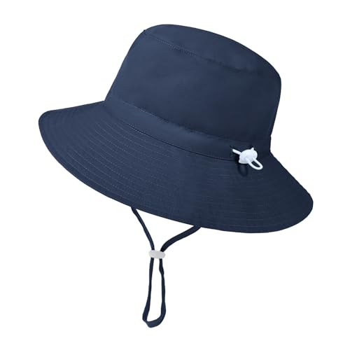 American Trends Baby Sun Hats for Boys Girls UPF 50+ Sun Protection Wide Brim Adjustable Summer Beach Bucket Hat Navy 6-24 Months Toddler