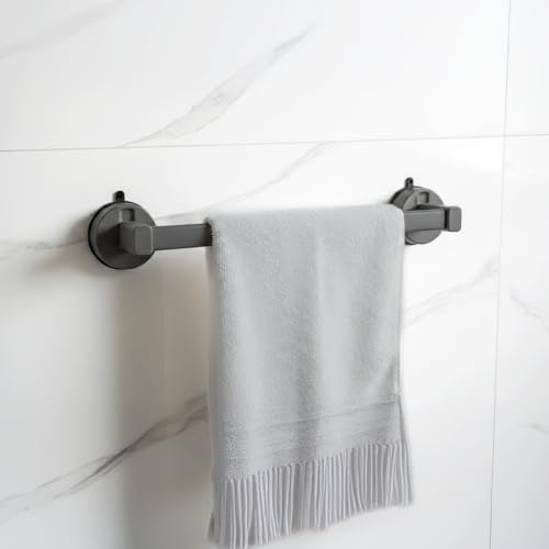 Image of Amazon Basics Suction Towel Holder for Bathroom - Rust - Free Powder Coated Wall Mounted Towel Rack No Drill Towel Rack Modern Bathroom Accessories Organizer Grey