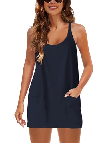 Image of Faleave Women's Summer Sleeveless Mini Dress Athletic Dress Spaghetti Strap Short Tennis Dress with Pockets