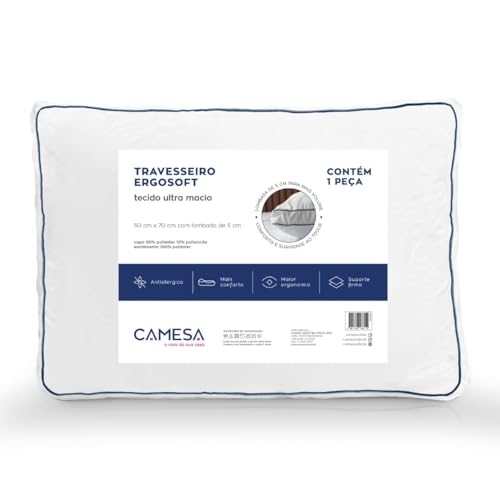 Camesa Travesseiro Ergosoft Hotel, Ultra Macio Ergonômico, Antialérgico, para fronhas 50cm...