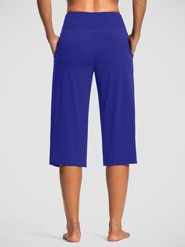 Image of ISEEGZ 15 inch /18 inch /21 inch Capri Pants for Women High Waist Wide Leg Yoga Capris with Pockets Stretchy Loose Fit Casual Workout