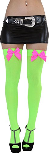 Image of ToBeInStyle Women's Opaque Long Thigh High Stockings w /Decorative Front Satin Bow