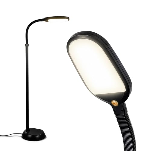 Brightech Litespan - Bright LED Floor Reading Lamp for Over Chair Crafts and Reading, Esthetician Light for Lash Extensions, Gooseneck Adjustable Standing Lamp for Living Room, Bedroom, Office - Black